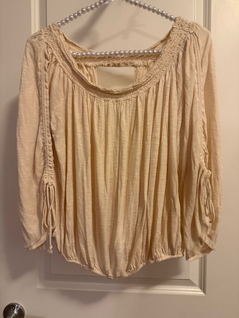 Free People Cream Boho Smocked-Neck Tunic